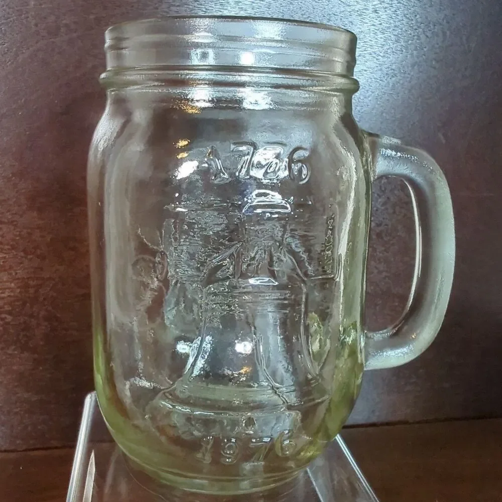 Jack in the Box Liberty Mug 1776/1976 VTG Bell Drinking Glass Mason Jar Clear